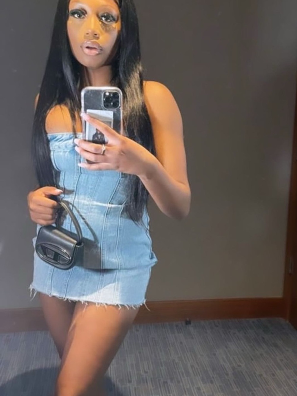 Fashion Nova Light Blue Denim Strapless Mini Dress